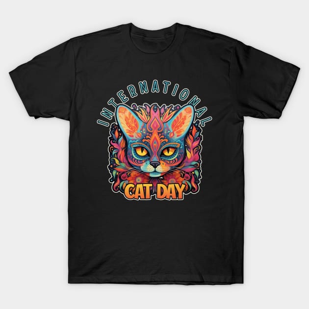 International Cat Day Sugar Skull Cat Lover T-Shirt by DanielLiamGill
